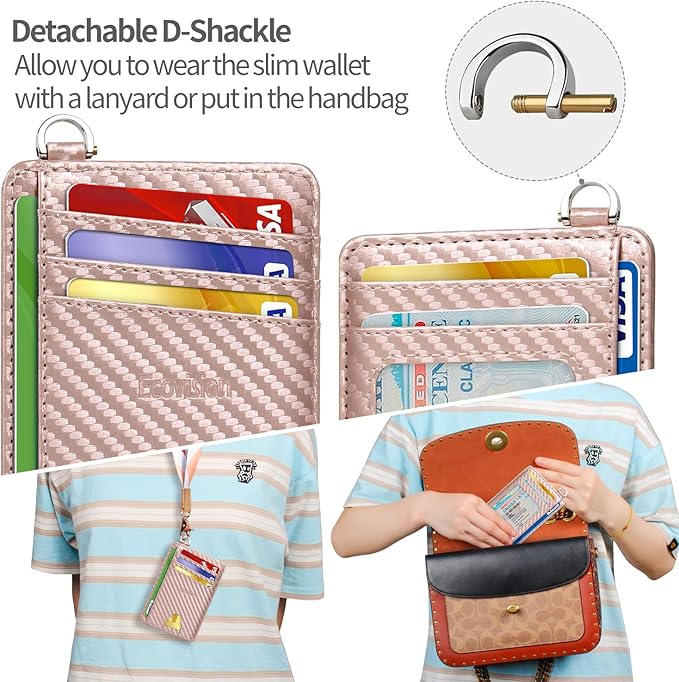 EcoVision Slim Minimalist Front Pocket Wallet, RFID Blocking Credit Card Holder Wallet with Detachable D-Shackle for Men Women