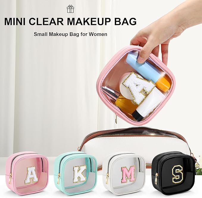 YOOLIFE Initial Make Up Bag Travel Toiletry Bag, Clear Makeup Bag Preppy Cosmetic Bags Organizer Travel Essentials Gifts for Women Teen Girlfriend Teacher Mom Birthday Mothers Day Gifts White J