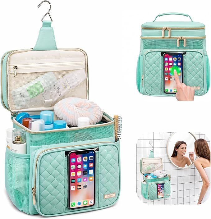 Tealari Large Toiletry Bag for Women Men,Bathroom Bag,Water Resistant Shower Bag,Makeup Bag,Portable Shower Caddy for College Dorm,Hanging Travel Toiletry Bag with Transparent Waterproof Phone Pocket