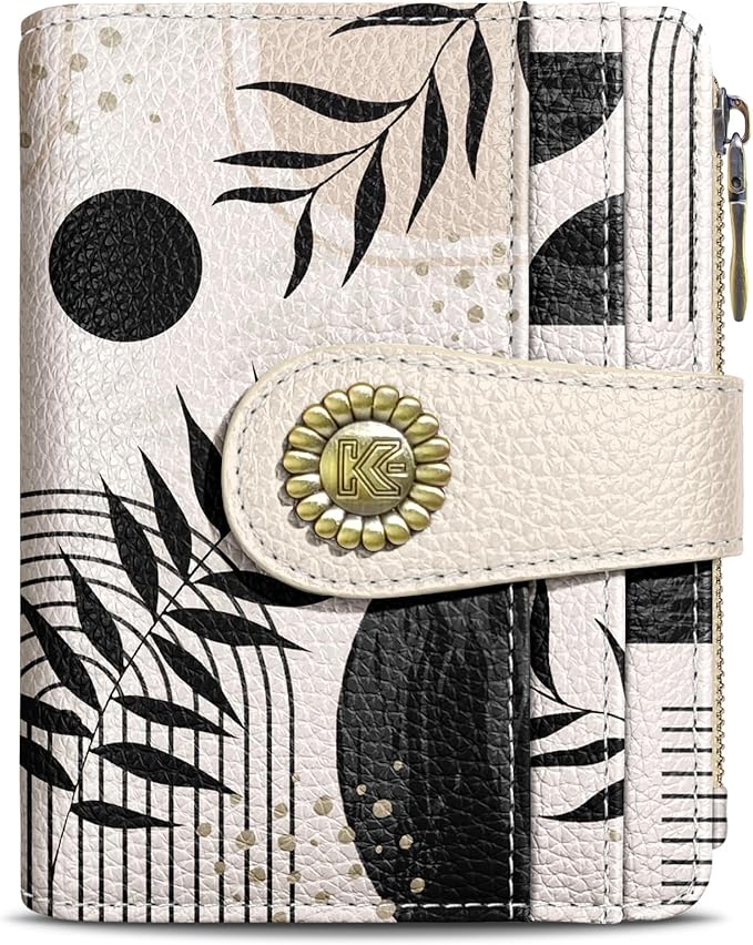Kelvoris Boho Abstract Art Aesthetic Small Rfid Women Wallet Bifold Zipper Coin Pocket PU Leather Compact Cash Travel Credit Card Holder for Female Ladies Teen Girls 1 ID Window 10 Card Slots