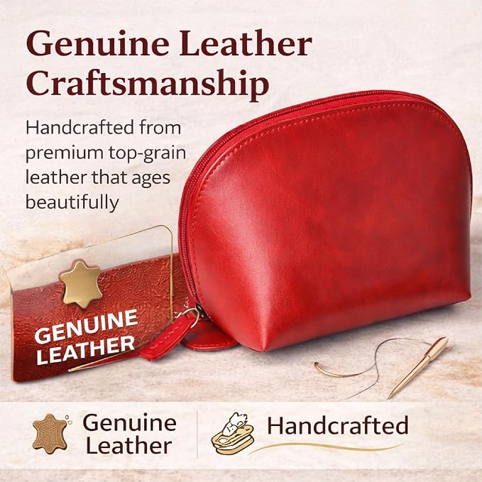 Genuine Leather Toiletry Bag for Men & Women, Leather Makeup Bag, Travel Dopp Kit Organizer with YKK Zipper, Handmade Cosmetics Case for Toiletries & Makeup (9 x 6 x 4 Inch)