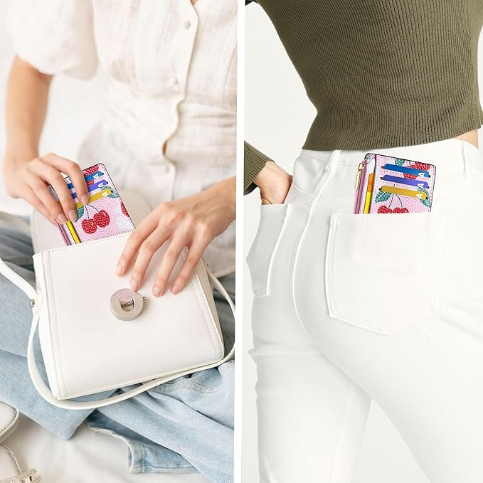 Tipmile Credit Card Holder for Women Slim Minimalist Front Pocket RFID Blocking Wallet Small Compact Card Case with ID Window, Cherry Berry