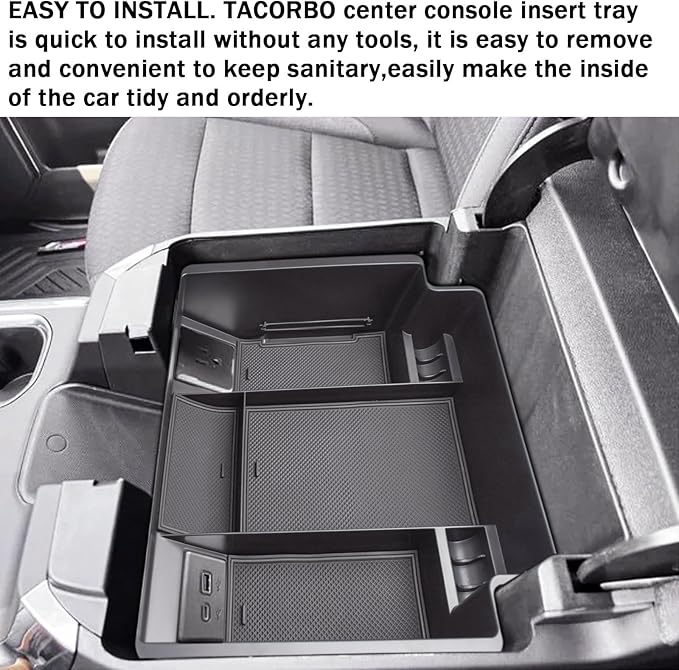 TACORBO Center Console Full Organizer Tray Compatible with Refreshed 2022-2023 2024 2025 Silverado/Sierra 1500,2024 2025 Chevy Silverado/GMC Sierra 2500HD 3500HD,Front Bucket Seats Only