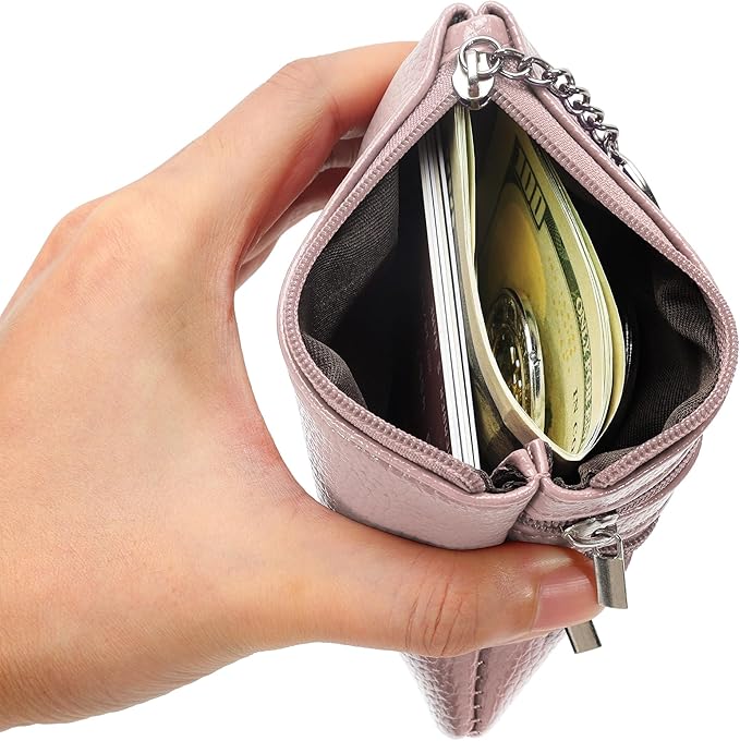 Chelmon 2 Pack Coin Purse Pouch Change Card Holder Small Wallet with Keychain for Women and Men (Pink & Pink)