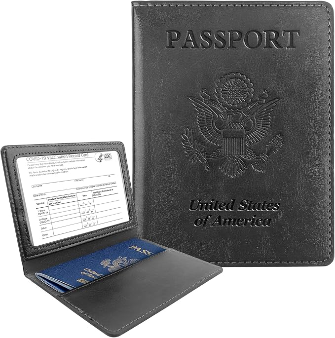 Passport Holder for Travel Men Women - Passport Cover, Passport Wallet Case Travel Essentials Travel Must Haves Accessories Blocking Leather Card Slot Protector for Stocking Stuffers Gifts,Black