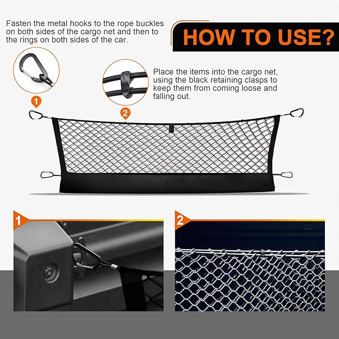 Envelope Style Truck Cargo Net for Honda Ridgeline 2017-2024 2025 Accessories, Heavy Duty Carabiners Highly Elastic Truck Bed Mesh Cargo Net