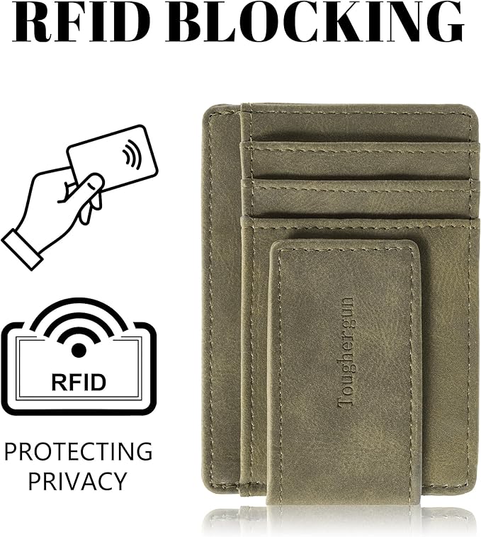 Toughergun Slim Wallet for Men RFID Blocking Money Clip, Minimalist Front Pocket Credit Card Holder, Magnetic Thin Mens Wallets with ID Window