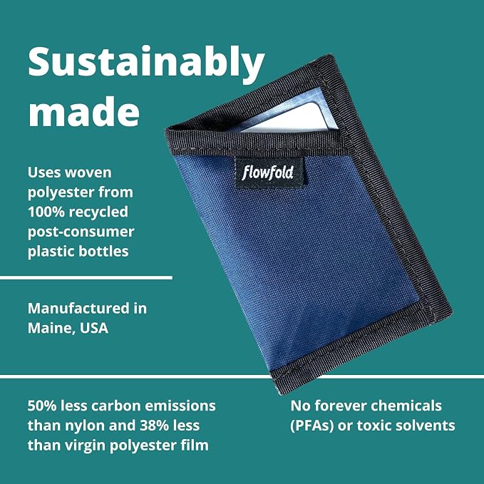 Flowfold RFID-Blocking Wallet Card Holder Wallet Recycled Material Minimalist Wallet - Durable Slim Front Pocket Wallets Made in USA