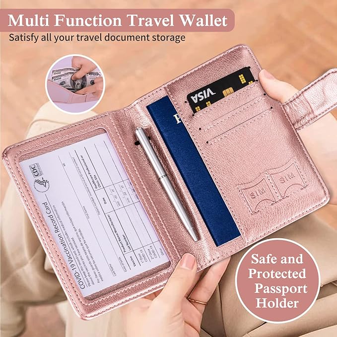 TIGARI Passport Holder for Travel Women Men, PU Leather Waterproof RFID Wallet Cover Case Sleeve, Valentines Day Gifts, Vacation Plane Cruise Travel Document Organizer Essentials