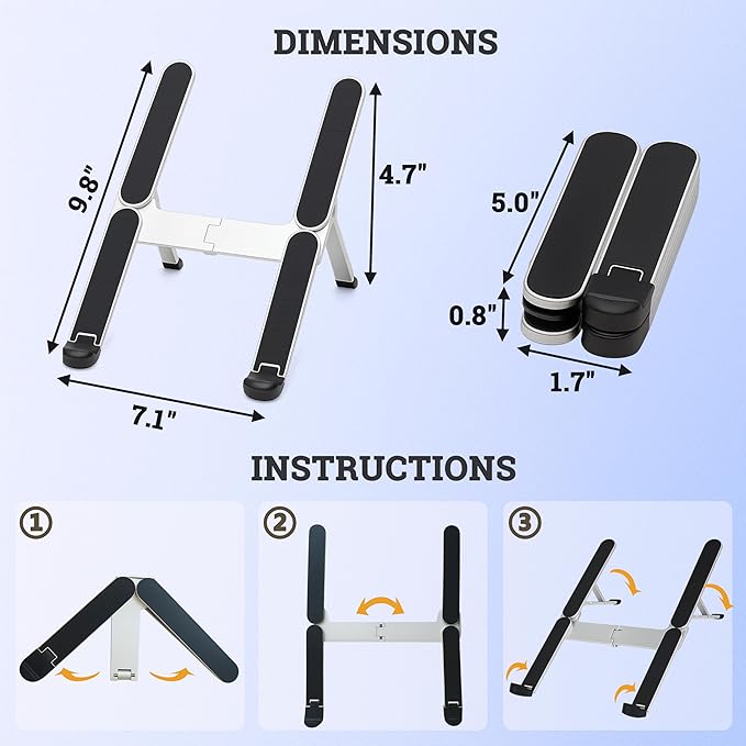 Foldable Laptop Stand, Portable Laptop Stand, Ultra-Lightweight (Lighter Than a Phone)，Adjustable Computer Stand, 6-Level Height, Fits 10-16" Laptops, for Home Office Business Trip Remote Work