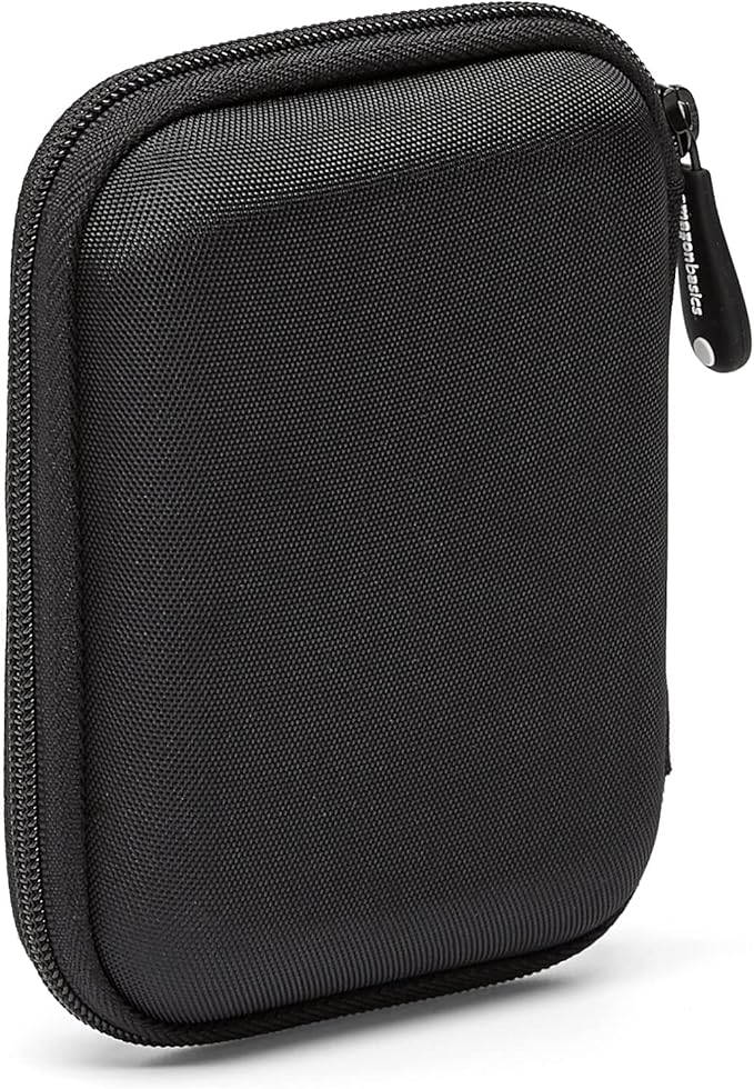 Amazon Basics Small Hard Shell Portable External Hard Drive Carrying Case with Mesh Pocket for My Passport Essential, Black