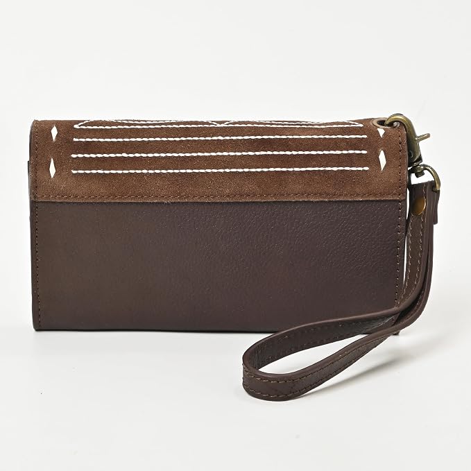 Merbaa Suede Leather Wallet for Women, Genuine Leather Wristlet Clutch with Magnetic Closure, Slim Organizer with Card Slots, Zip Coin Pocket & Compartments, Brown