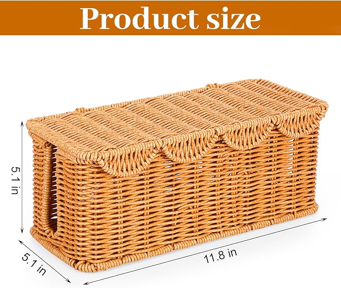 Large Rattan Cable Management Box, Handwoven Cord Hider Box with Lid, 2-Slot Under Desk Organizer for Power Strip, TV Wires, Computer Router & USB Hub, 11.8" x 5.1" x 5.1"