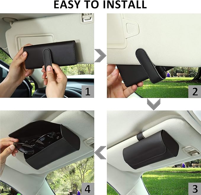Accmor Glasses Holder for Car Sun Visor, 2 Pack Vehicle Sunglasses Holders Case with Hidden Magnetic Closure, Universal Fit Leather Auto Eyeglasses Organizer Box Eyeglass Hanger Clip Car Accessories