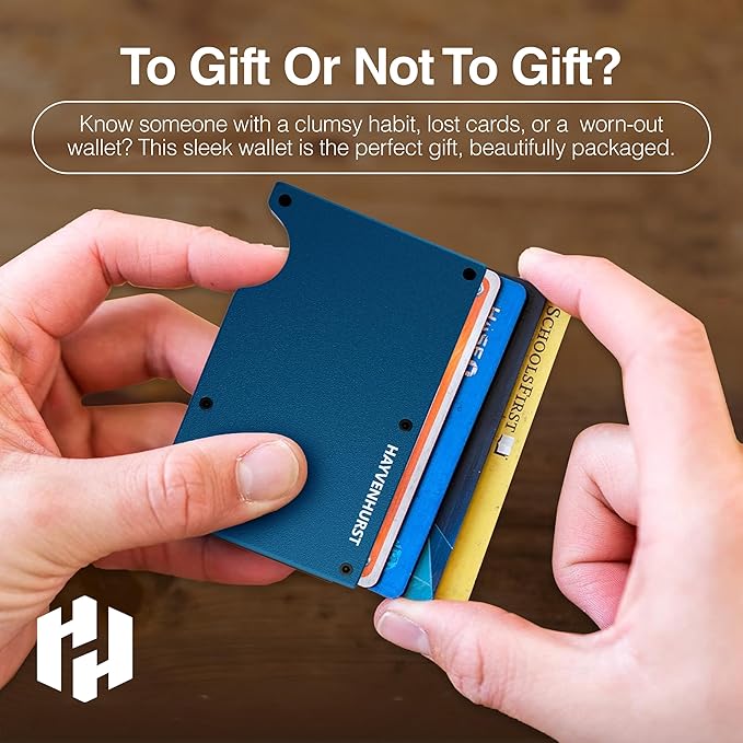 Hayvenhurst Wallet for Men - Slim RFID Blocking Metal Wallet with Cash Strap, Minimalist Front Pocket Credit Card Holder, Small Mens Wallet
