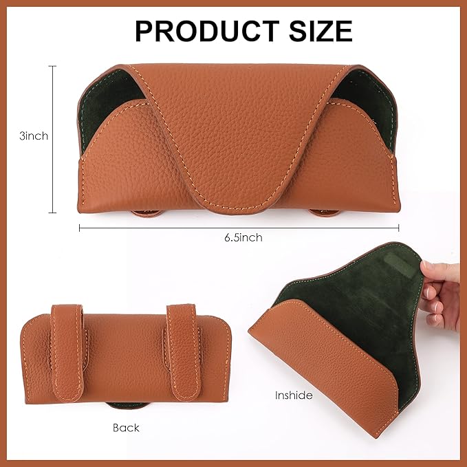 Magnetic Sunglass Holder for Car Visor Clip, Leather Car Glasses Holder, Visor Accessories Eyeglasses Holder Glasses Storage Case (02-Brown)