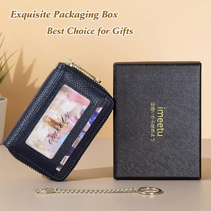 imeetu Rfid Credit Card Holder,Genuine Leather Businese Card Case,Rfid Blocking Wallet for Women & Men