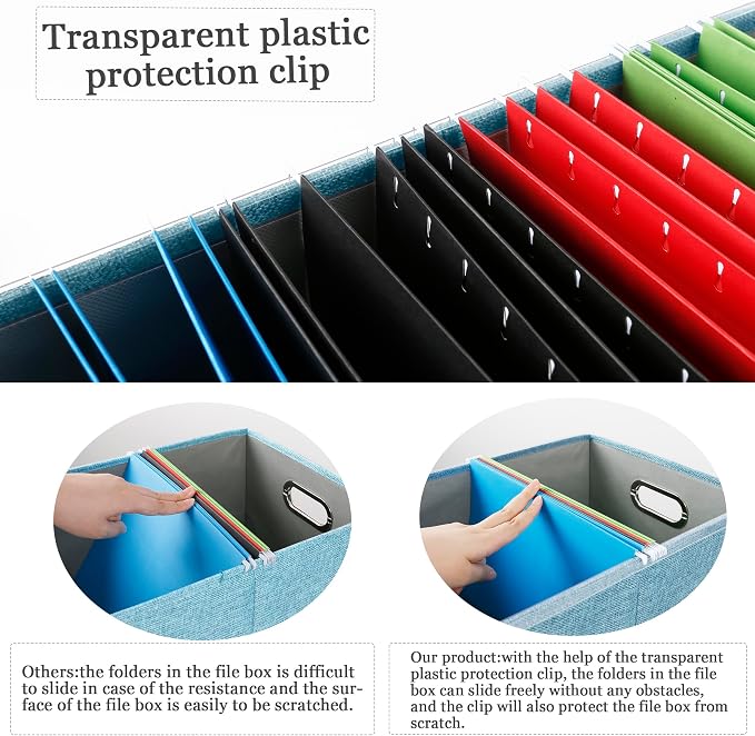 Oterri 2 Pack File Storage Organizer Box,Filing Box,Portable File Box with Lid,Fit for Letter/Legal File Folder Storage,Light-blue-Box only