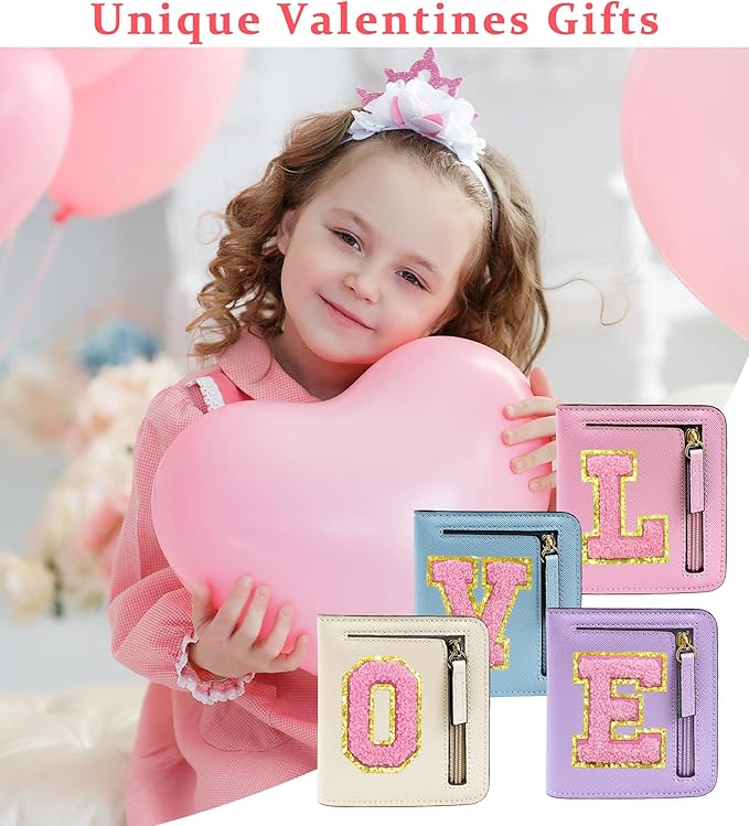 COSHAYSOO Preppy Wallet Gifts for Teen Girls Women Small Wallet RFID Bifold PU Leather Christmas Valentines Easter Mothers Fathers Day Nurse Appreciation Graduation Gifts Chenille Letter Z Pink