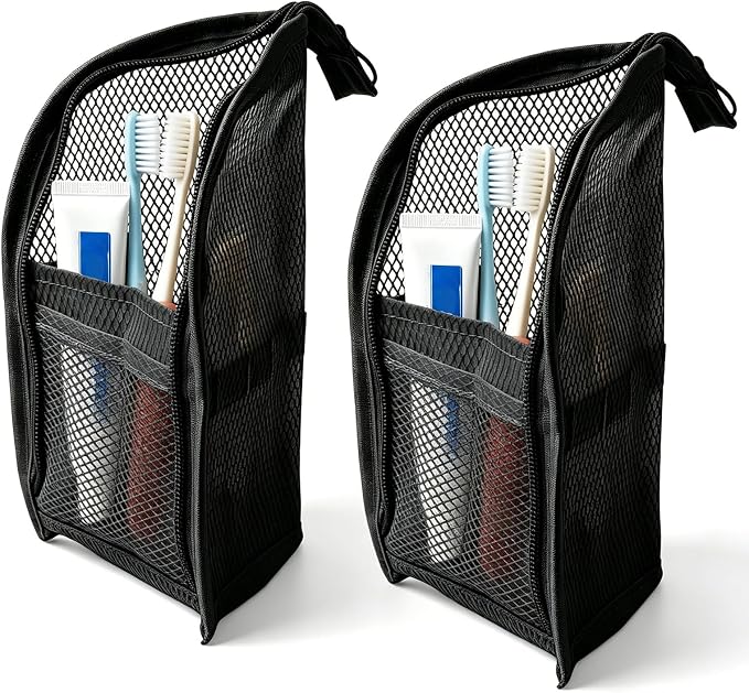 Standing Toiletry Bag, 2026 New Portable Lightweight Travel Toiletry Bag, Foldable EVA Mesh Large Capacity Toiletries Organizer, Hanging Clear Makeup Bag for Women (Black 2pcs)