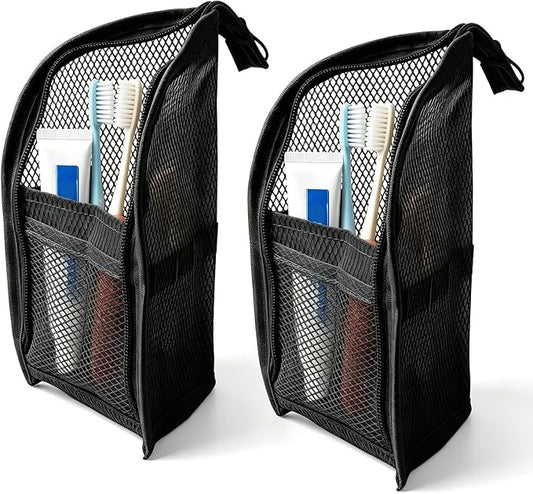 Standing Toiletry Bag, 2026 New Portable Lightweight Travel Toiletry Bag, Foldable EVA Mesh Large Capacity Toiletries Organizer, Hanging Clear Makeup Bag for Women (Black 2pcs)