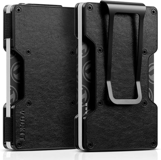 VULKIT Men's Metal Wallet with Money Clip Slim Credit Card Holder, Minimalist Business Card Case Front Pocket Wallet for Men(Retro Black)