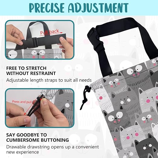 Car Garbage Bag Cute Grey Cats Drawstring Car Trash Bag Hanging for Back Seat with Adjustable Buckle Canvas Vehicle Trash Can Easy-to-Install