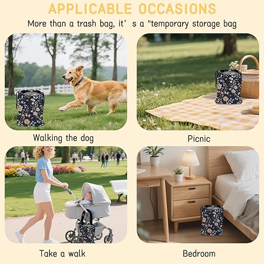 Watercolor Spring Floral Car Trash Bag, Hanging Drawstring Car Garbage Bag,Canvas Car Back Seat Organizer with Adjustable Buckle for Men and Women