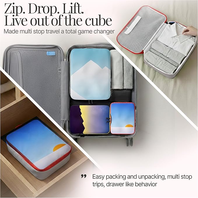 Well Traveled 8 pcs Compression Packing Bags Cubes Set with HybridMax Double-Capacity Design - Packing Cubes for Travel Compression to Maximize Limited Luggage Space, Vista