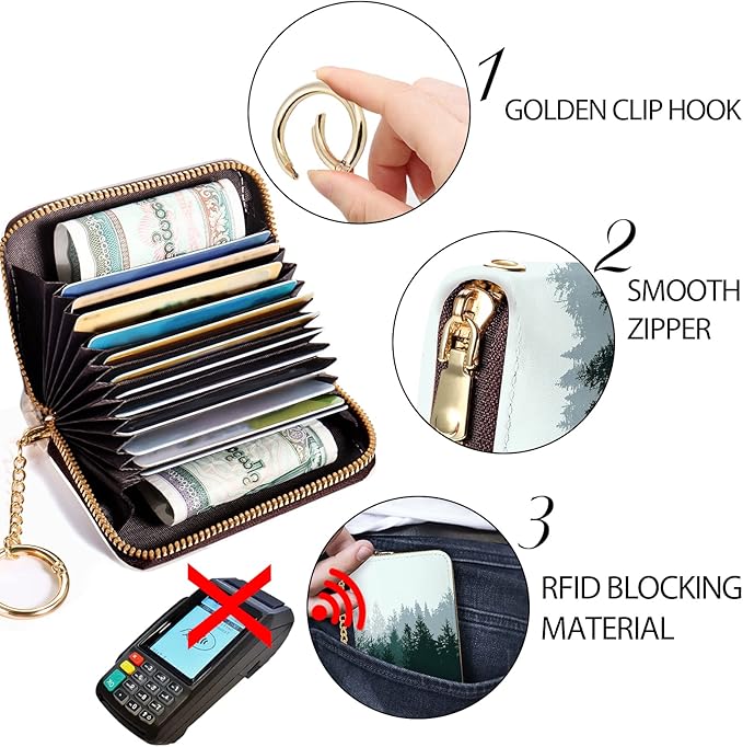 Credit Card Holder RFID Wallet, Small Card Holder Wallet for Women with Keychain Zipper, Funny Leather Print Credit Card Wallets Accordion Gift