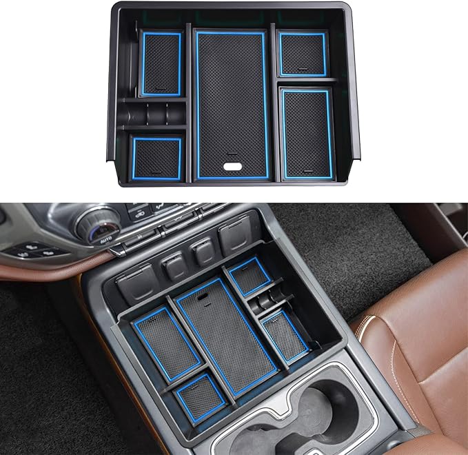 TACOBRO Full Center Console Organizer Compatible with 2014-2018 Sierra 1500 /Silverado 1500 Accessories 2015-2019 Silverado/Sierra 2500 3500HD Compartment Cover Insert Tray Storage, Blue