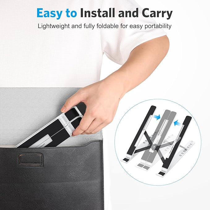 OMOTON Laptop Stand, Laptop Stand for Desk Ergonomic 7-Levels Angles Adjustable Computer Stand, Portable ABS Laptop Riser Holder Compatible with All Laptops and iPad（10-15.6", White