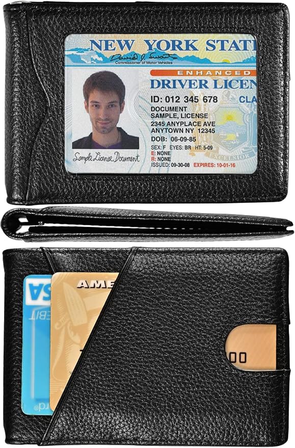 kinzd Slim Wallet with Money Clip RFID Blocking Minimalist Bifold Wallet for Men Genuine Leather Front Pocket Card Holder