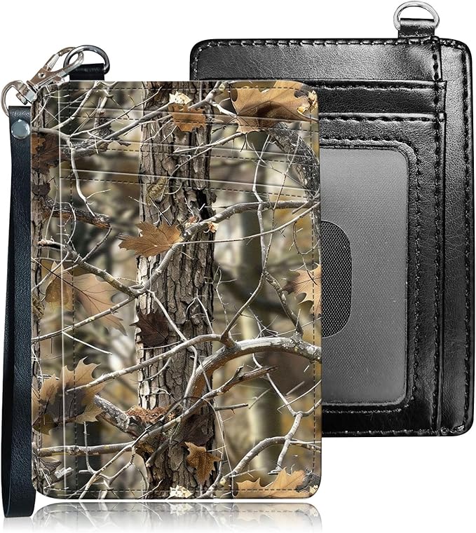 Slim RFID Blocking Card Holder Wallet with Wrist Strap - Minimalist Front Pocket Wallet, Forest camouflage Design, PU Leathe, for Men & Women, Ideal for Travel & Gifts