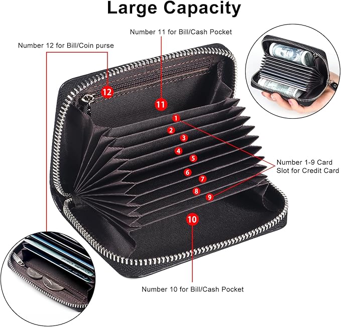 EcoVision Credit Card Holder RFID Card Case Wallet, Small Accordion Zipper Card Case Holder, Card Organizer Case for Women Men