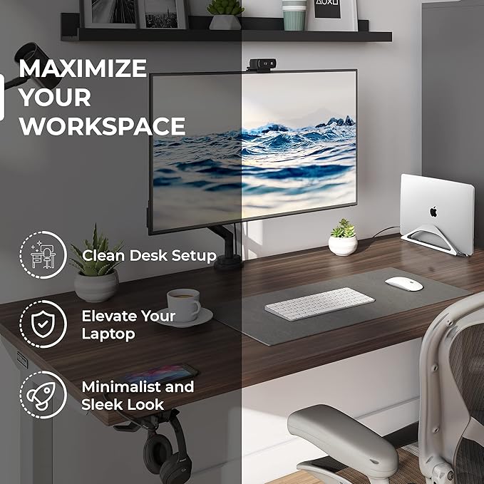HumanCentric Vertical Laptop Stand for Desks in Silver Color, Upright Adjustable Holder to Dock Apple MacBook Stand, and Other Laptops to Organize Work & Home Office, Automatic Grip