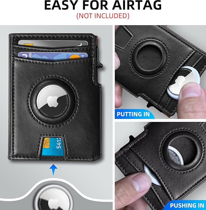 miyozi Airtag Wallet for Men,with Money Clip 10 Cards Metal Case Smart Slim Pop Up Credit Card Holder Flip with Magnetic Closure RFID Blocking wallet with Gift Box