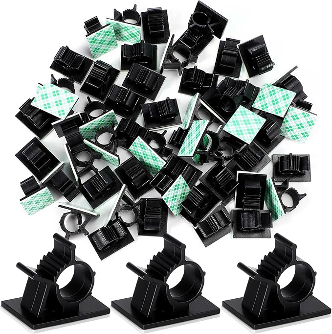 Eboot 50 Pieces Adhesive Cable Wire Clips Strong Cord Clips Wire Holders Cable Cord Straps Management Clamps Tie Holder for The Wall, Under Desk, Car, Office and Home