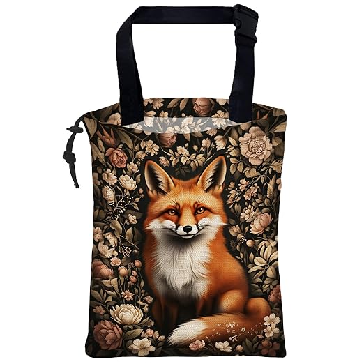 Car Garbage Bag Vintage Floral Fox Drawstring Car Trash Bag Hanging for Back Seat with Adjustable Buckle Canvas Vehicle Trash Can Easy-to-Install for Car Accessories Vehicle Travelling Camping
