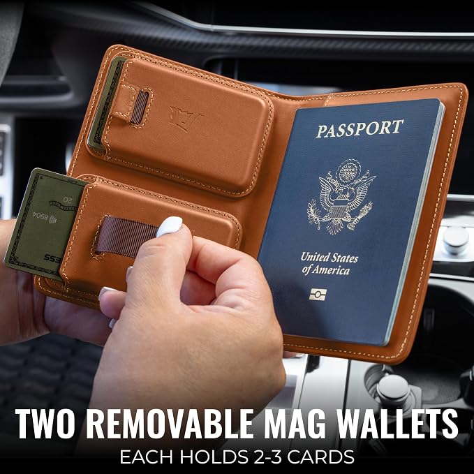 Kings Loot Passport Holder Wallet – RFID Blocking Leather Travel Wallet with Built-in Airtag Holder – Holds 1-6 Cards & Passport – Easy Pull Tab – Slim & Stylish Wallets (Saffron)