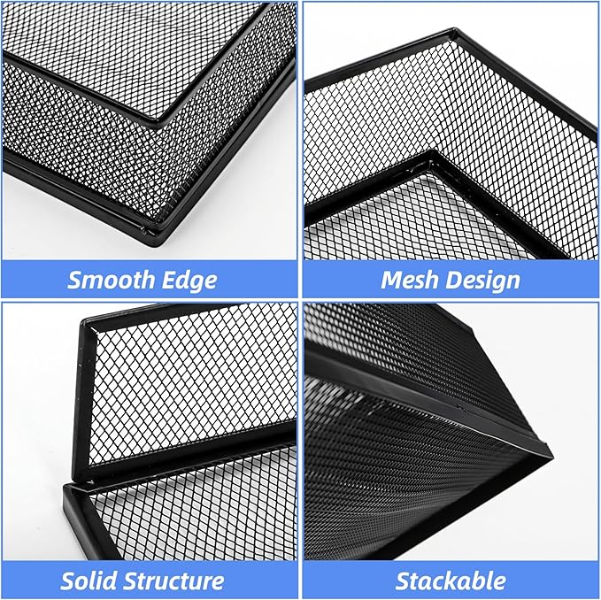 YOUEON 2 Pack Wire Mesh Letter Trays 12.8"x10"x2.9", Stackable Paper Tray Organizer for Desk, Metal Desk Magazine File Holder for Home, Office, School