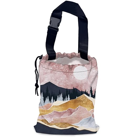 Pink Mountain Car Trash Bag,Full Moon Hanging Drawstring Car Garbage Bag,Waterproof Canvas Car Back Seat Organizer with Adjustable Buckle,for Vehicles,SUVs,Camping,Road Trips