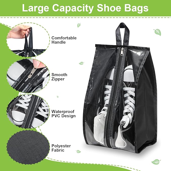 12 Pieces Shoe Bags for Travel Large Shoe Organizer for Men Women Waterproof Portable Shoe Bags with Sturdy Zipper for Travel Home Luggage Handbag, Black, 7.9 x 15.7 Inch