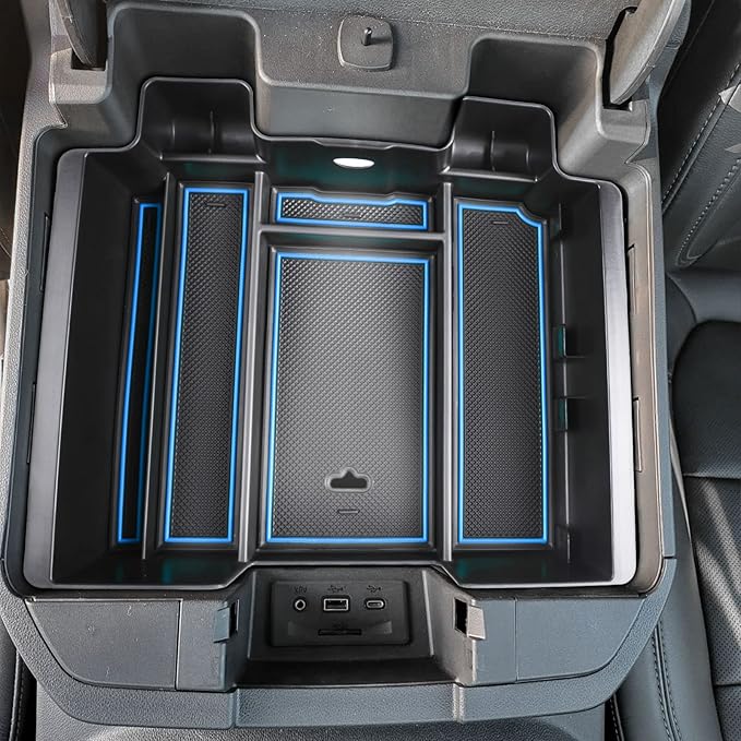 TACOBRO [Full-Coverage Center Console Organizer Compatible with 2019-2022 Chevy Silverado 1500/GMC Sierra 1500 and 2020-2023 Silverado/Sierra 2500/3500HD Accessories, Armrest Insert Tray, Blue