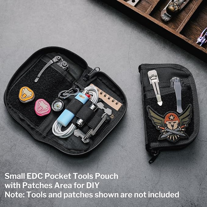 VIPERADE VE22 EDC Pouch Small Pocket Organizer with 9 Compartments, Pocket Tools Pouch with DIY Patches Areas, Compact Multitool Organizer Bag for Men