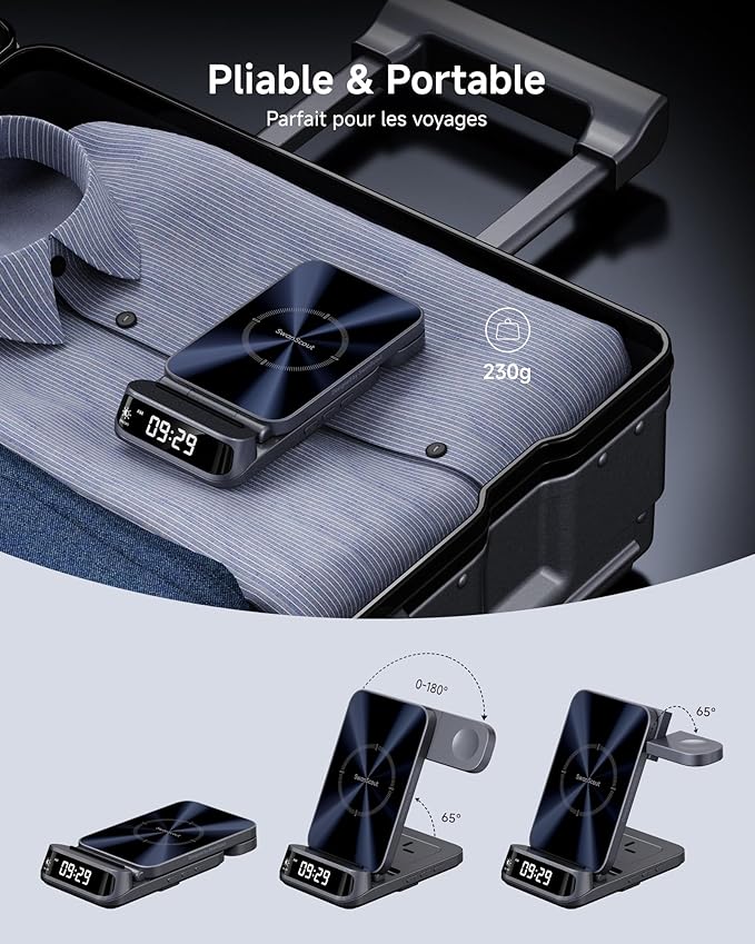 SwanScout Wireless Charger for iPhone Air/17/16/15/14/13/12 Series, 3 in 1 Charging Station for Apple Watch 11/10/9/8/7/6, Ultra 3/2, for AirPods Pro 3/Pro 2/4/3, SwanScout 708A (NO Adapter)