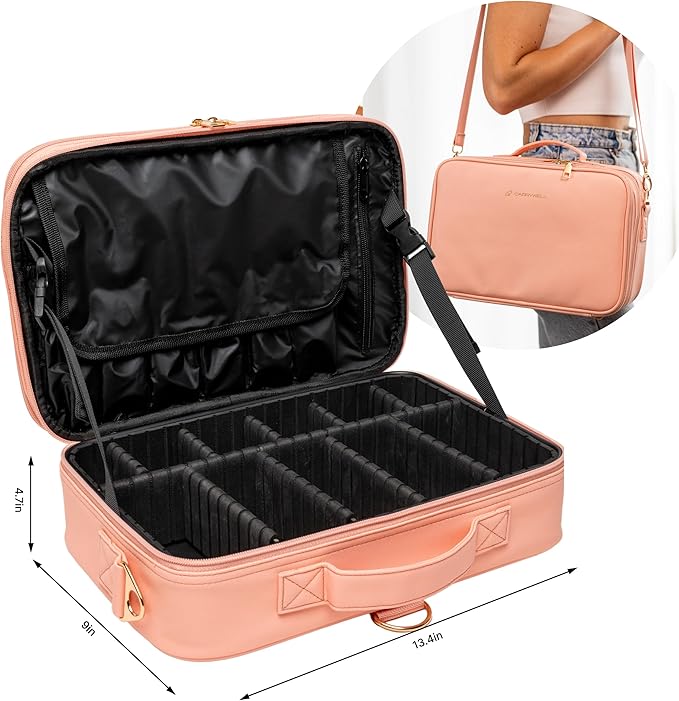Carrywell Makeup Bag Travel Case 2-Pack, Not-Made In China, Train Case for Cosmetics, Portable Beauty Organizer, Cosmetic Storage Bag With Adjustable Dividers For Make Up and Brushes
