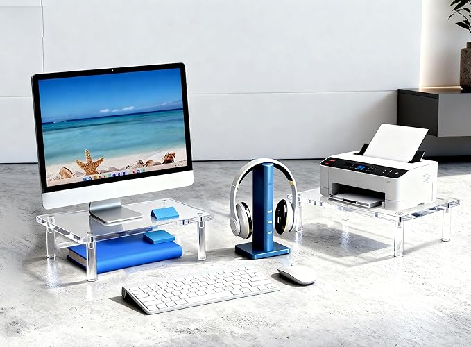 Jusalpha Acrylic Monitor Stand - 10mm Thickness Clear Platform - 14.5'' x 9'' x 3.4'' Desktop/ Laptop/ Monitor Riser Stand- for Laptop, Printer, Computer, Flat Screen LCD TV (1 Stand)