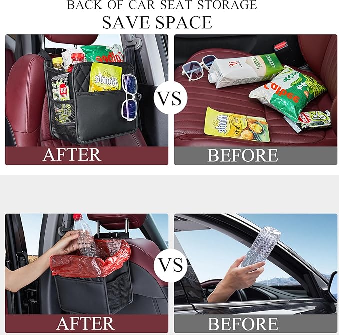 Backseat Car Organizer, Large Hanging Car Organizer Backseat Leather Front & Backseat Multifunctional Waterproof Car Organizers and Storage Back Seat (Black 2Pack)