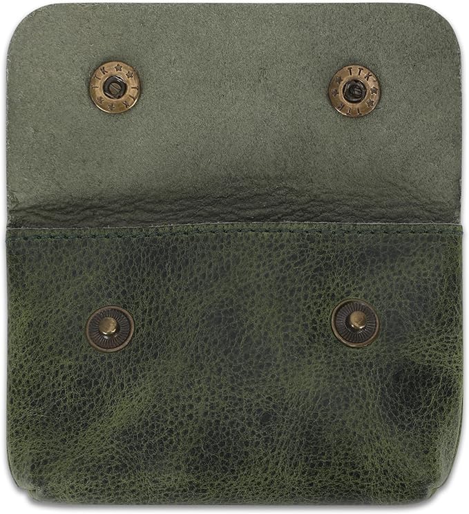 Leather Double Coin Pouch Premium Cash & Card Holder Compact Cable Organizer Travel Makeup Bag, Handmade Artisan Craft Vintage Leather Accessories Multipurpose Wallet & Organizer (Green)